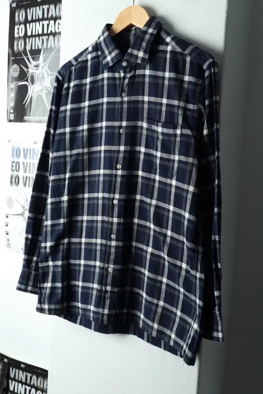 (L) 닥스 셔츠 남방 체크 플란넬 네이비 겨울용 두툼-16679 상품이미지1
