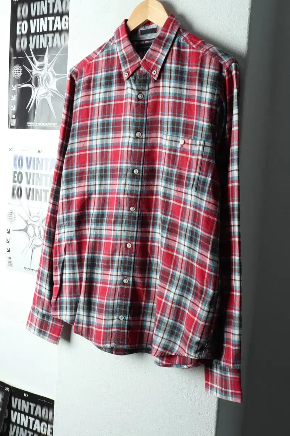 (L-XL) 타미힐피거 셔츠 남방 체크 플란넬 레드 겨울용-1667A 상품이미지1