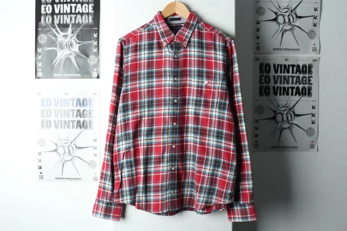 (L-XL) 타미힐피거 셔츠 남방 체크 플란넬 레드 겨울용-1667A 상품이미지2