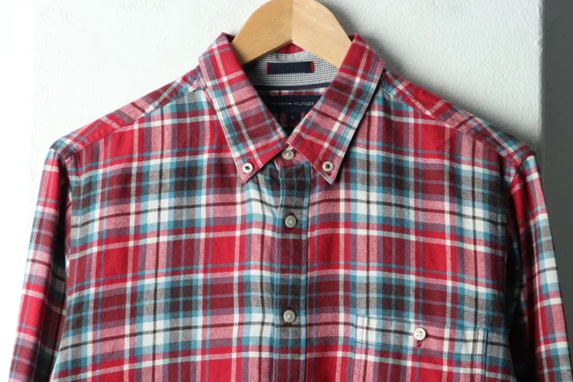 (L-XL) 타미힐피거 셔츠 남방 체크 플란넬 레드 겨울용-1667A 상품이미지3