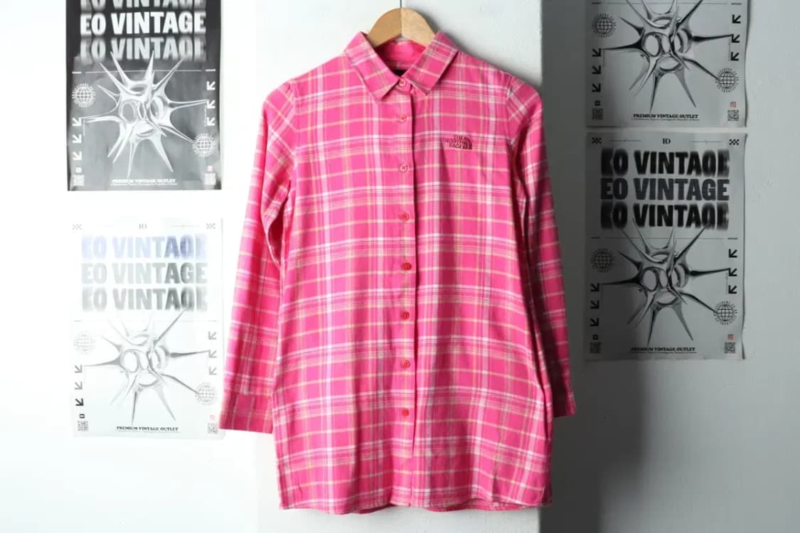 W(S) 노스페이스 셔츠 남방 새상품 체크 플란넬 핑크 기모-1667B 상품이미지2
