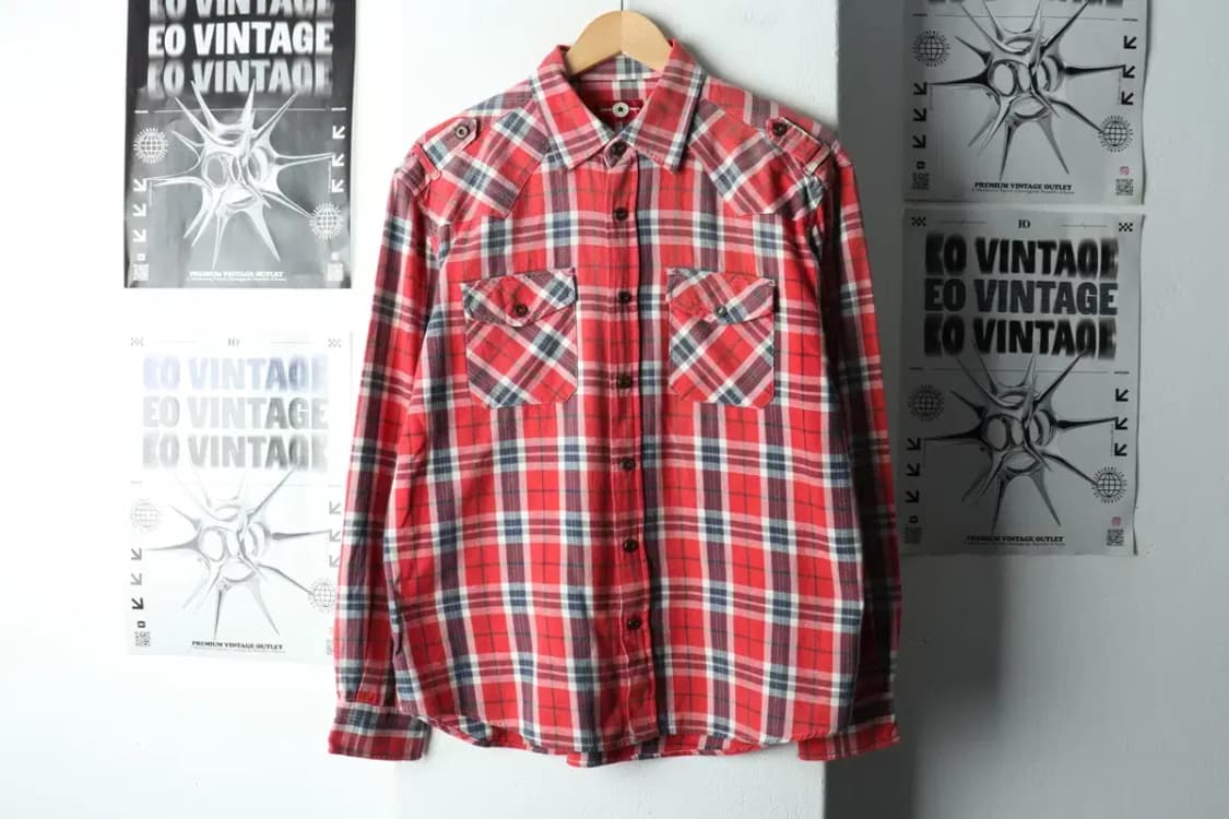 (M-L) 컨버스 셔츠 남방 체크 오렌지 아메카지 슬림핏-1667E 상품이미지2