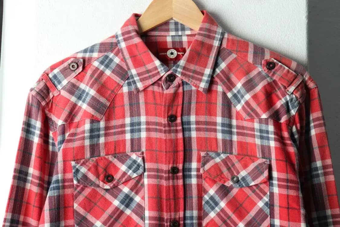 (M-L) 컨버스 셔츠 남방 체크 오렌지 아메카지 슬림핏-1667E 상품이미지3