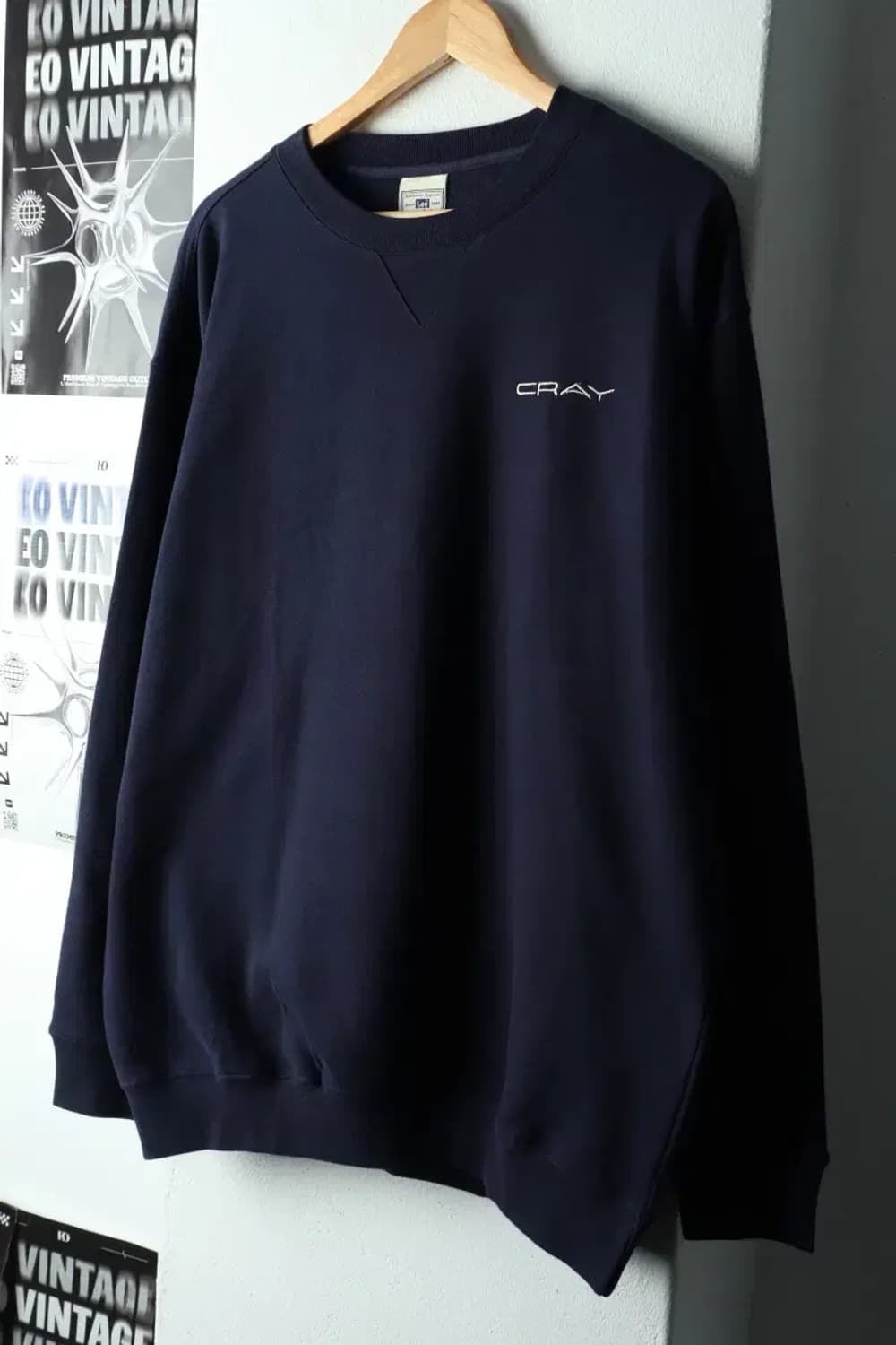 (L-XL) 리 맨투맨 티셔츠 네이비 기모 올드스쿨 박시-16698 상품이미지1