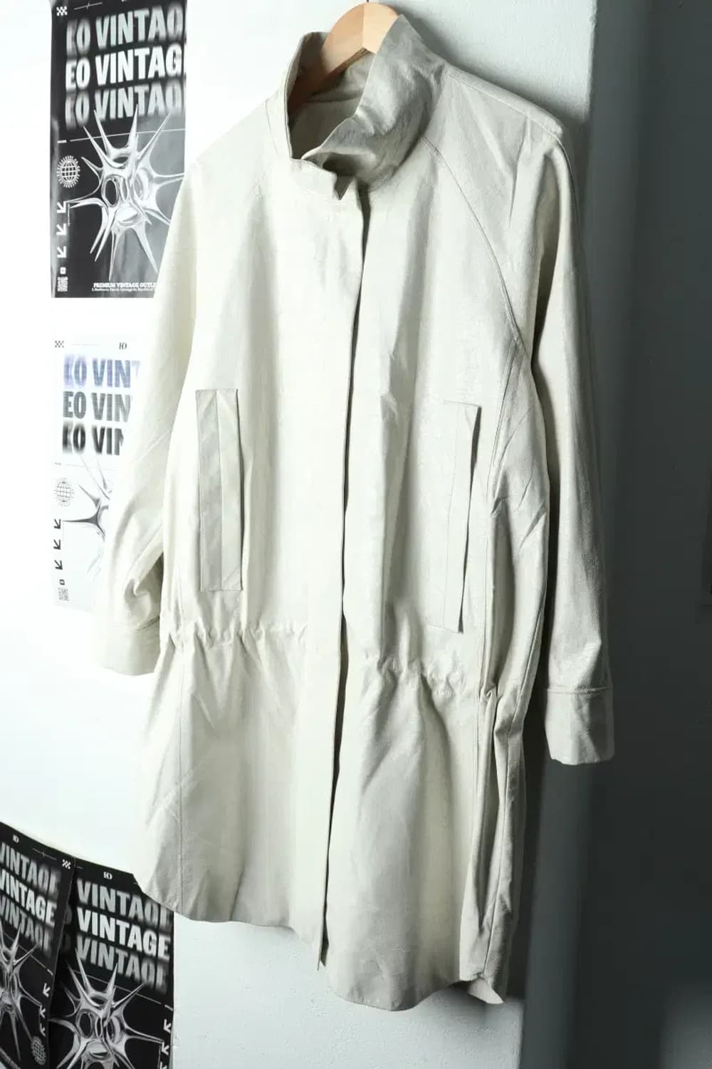 W(S) 구호 코트자켓 레더 화이트 유니크 크랙디자인-166F7 상품이미지1