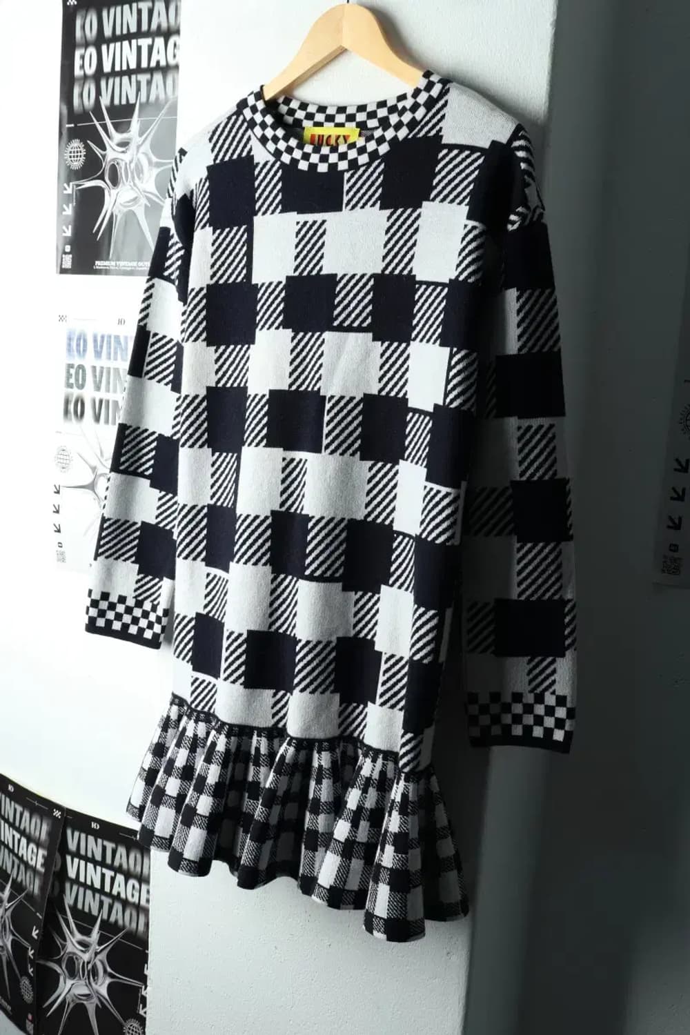 W(F) 럭키슈에뜨 드레스 원피스 니트 체크 울-16714 상품이미지1