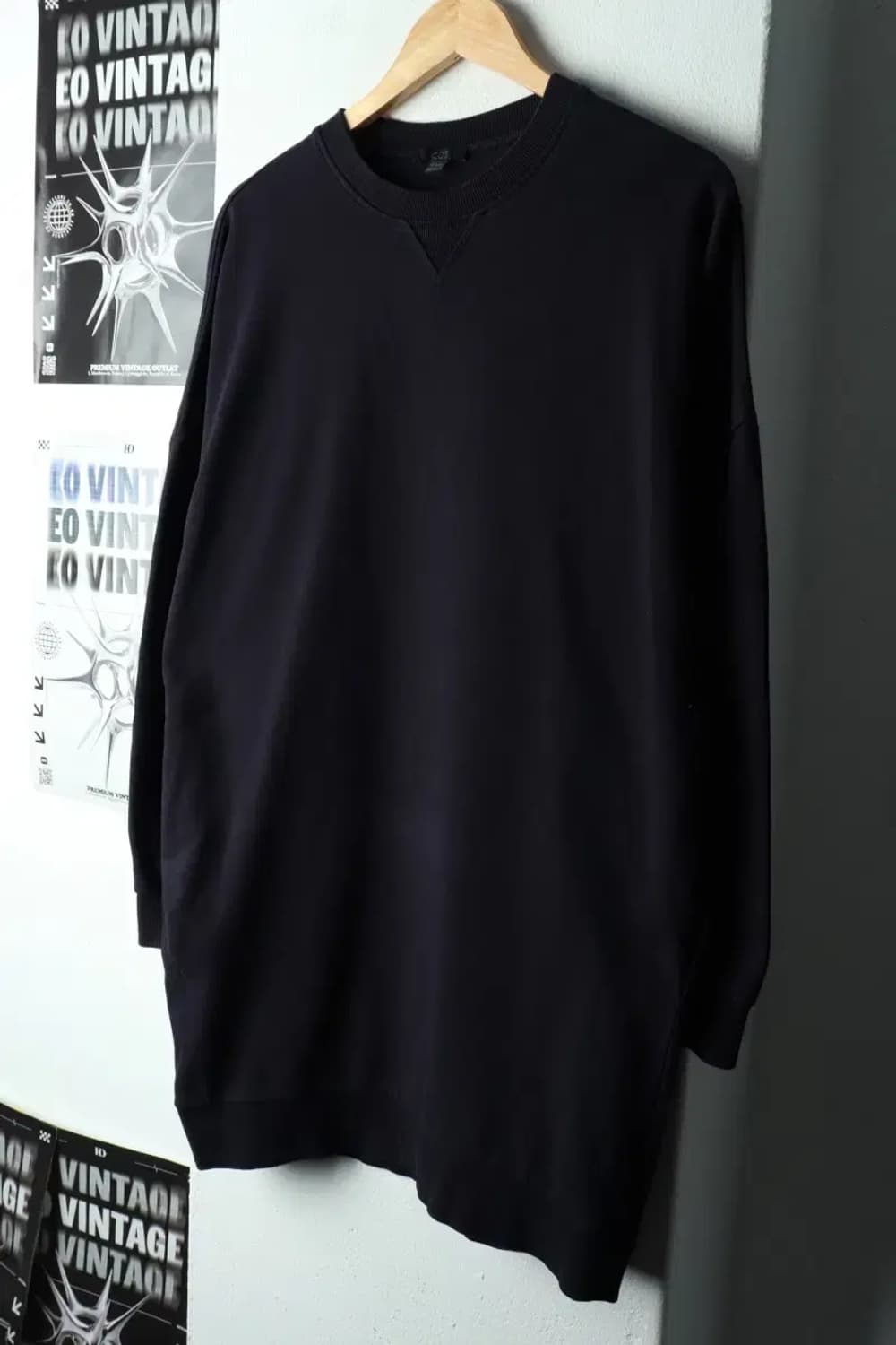 W(S-M) 코스 맨투맨 티셔츠 네이비 무지 롱-16794 상품이미지1