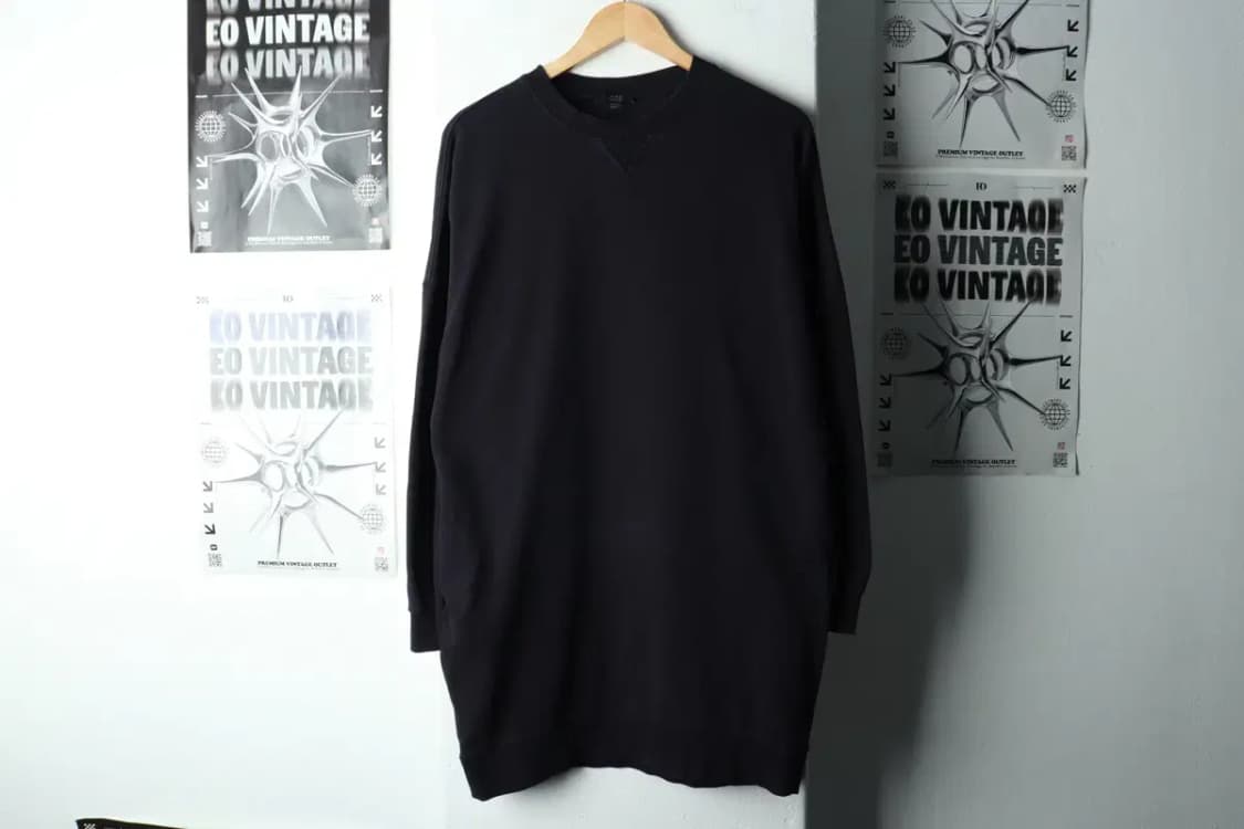 W(S-M) 코스 맨투맨 티셔츠 네이비 무지 롱-16794 상품이미지2