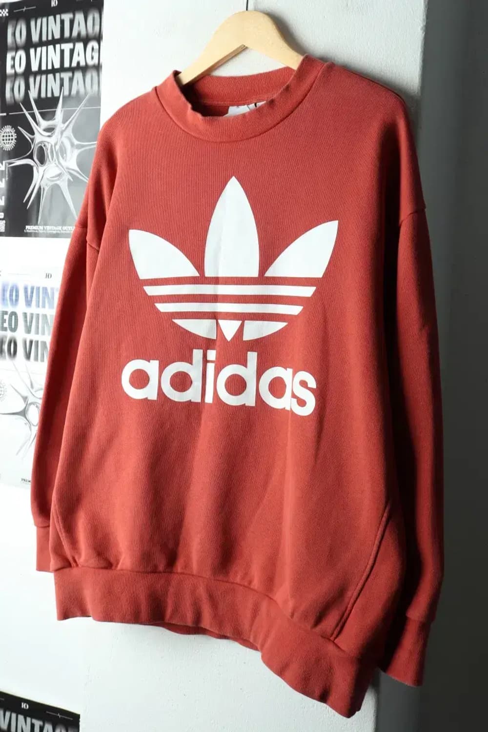 (S) 아디다스 맨투맨 티셔츠 오버사이즈 빅로고 버건디-1679D 상품이미지1