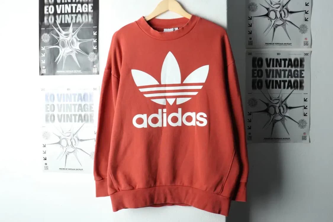 (S) 아디다스 맨투맨 티셔츠 오버사이즈 빅로고 버건디-1679D 상품이미지2