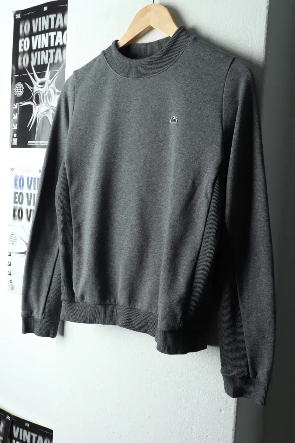 W(S-M) 라코스테 맨투맨 티셔츠 스판 그레이 올드스쿨-167A5 상품이미지1