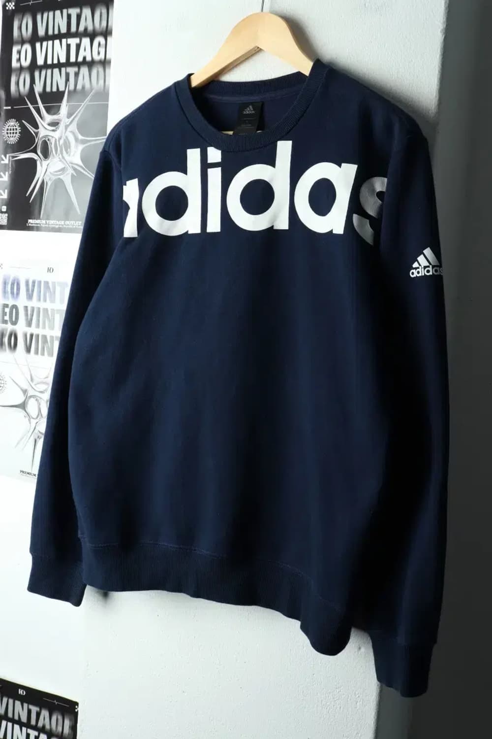 (M) 아디다스 맨투맨 티셔츠 빅로고 네이비 기모 올드스쿨-167A8 상품이미지1