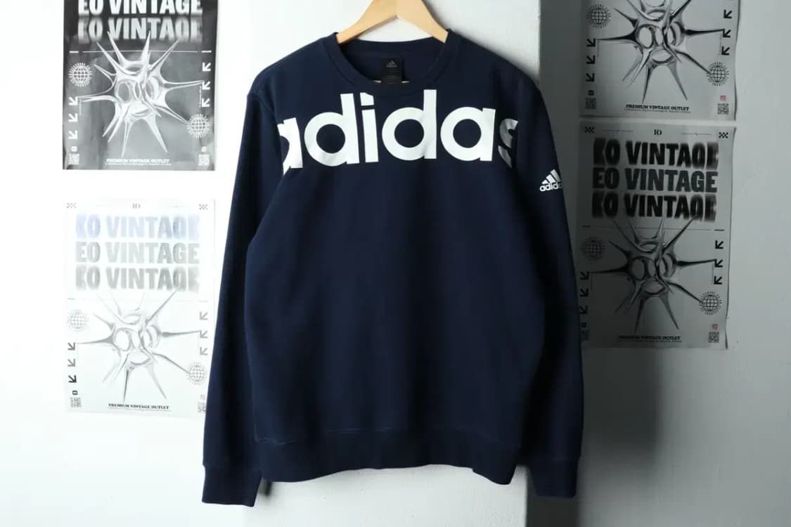 (M) 아디다스 맨투맨 티셔츠 빅로고 네이비 기모 올드스쿨-167A8 상품이미지2