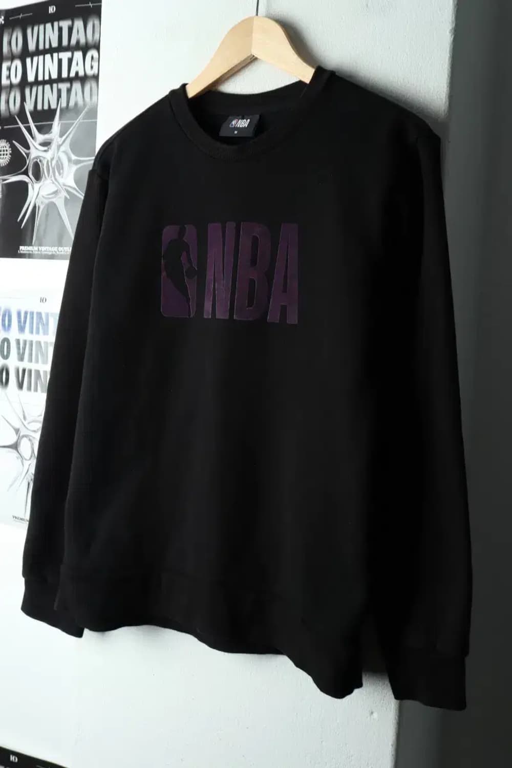 (M) NBA 엔비에이 맨투맨 티셔츠 빅로고 기모 블랙-167A9 상품이미지1