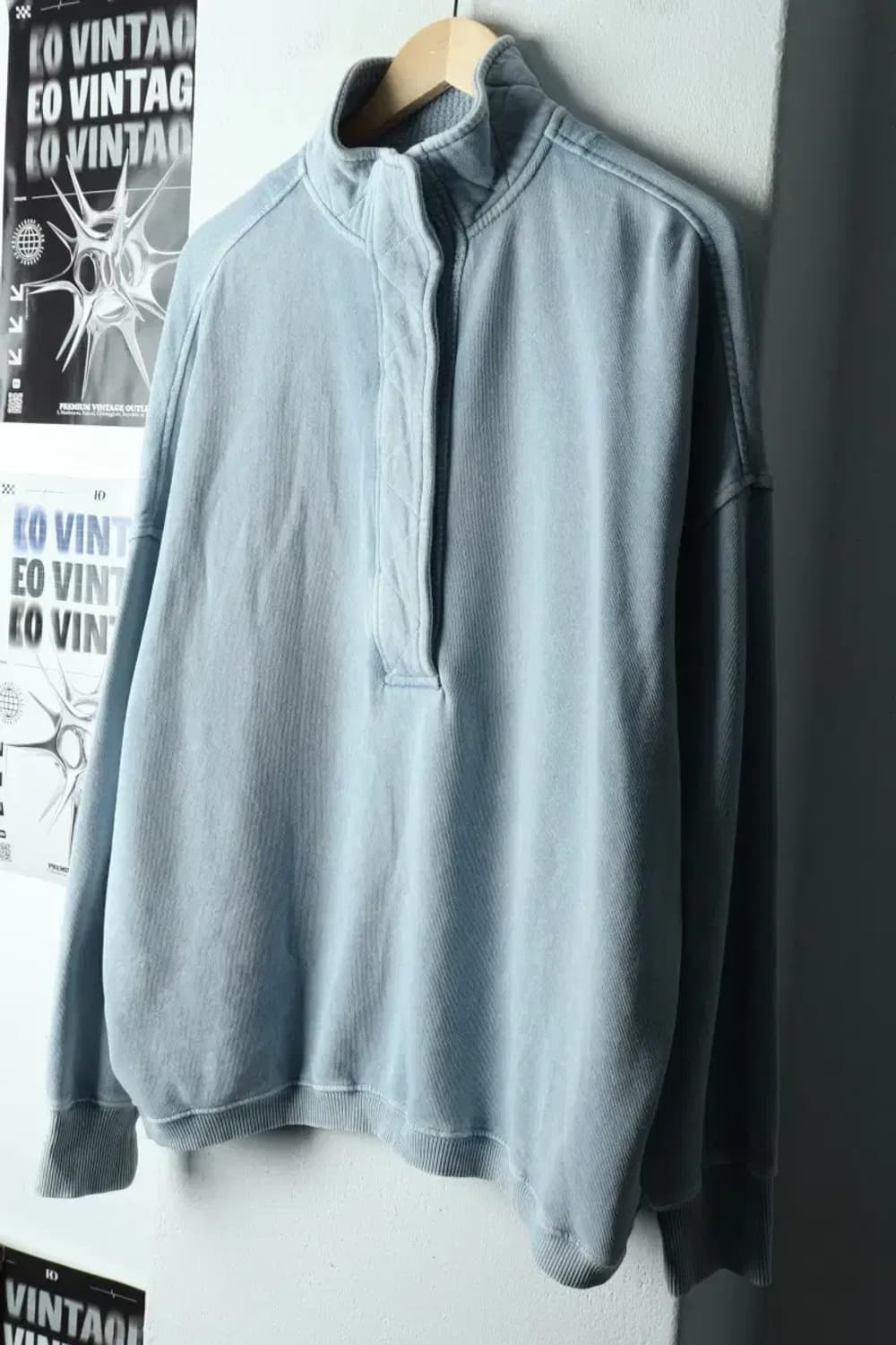 W(M-XL) 에어리 긴팔티셔츠 반집업 오버사이즈 연블루-167ED 상품이미지1