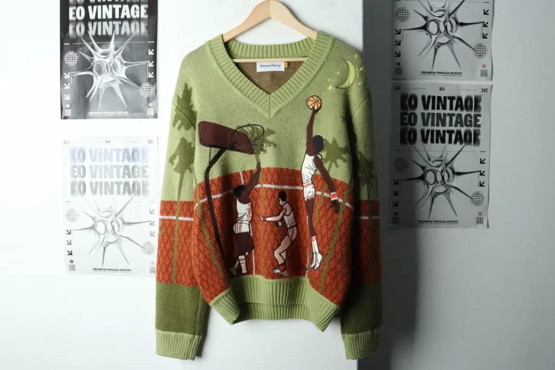 W(XS-M) 하우스 오브 써니 니트 브이넥 농구자수 한정판-167F9 상품이미지2