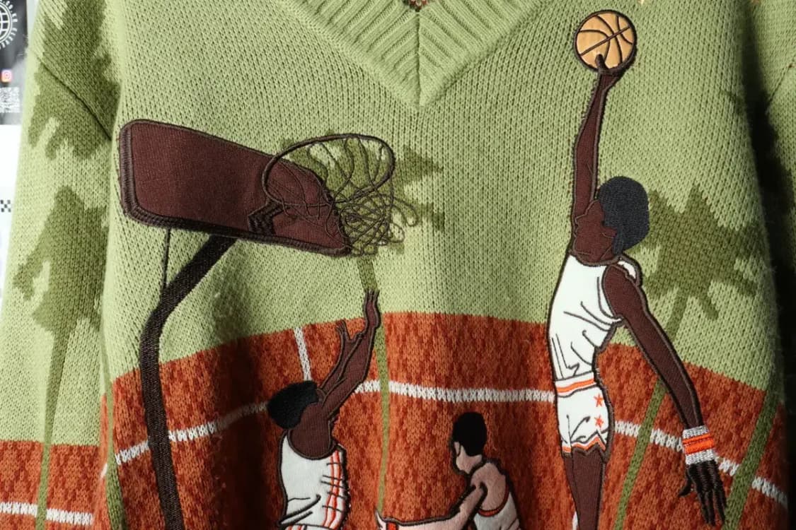 W(XS-M) 하우스 오브 써니 니트 브이넥 농구자수 한정판-167F9 상품이미지5