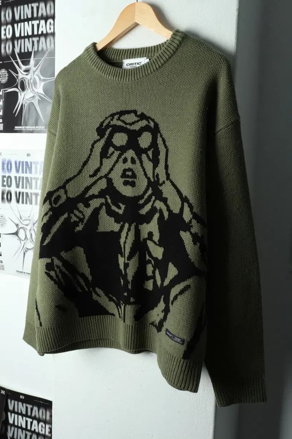 (M-L) 크리틱 니트 오버사이즈 카키 스트릿-1680C 상품이미지1