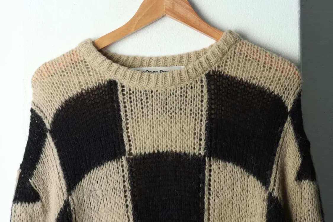 W(F) 더오픈프로덕트 니트 체커보드 알파카 베이지 오픈YY-1681B 상품이미지3