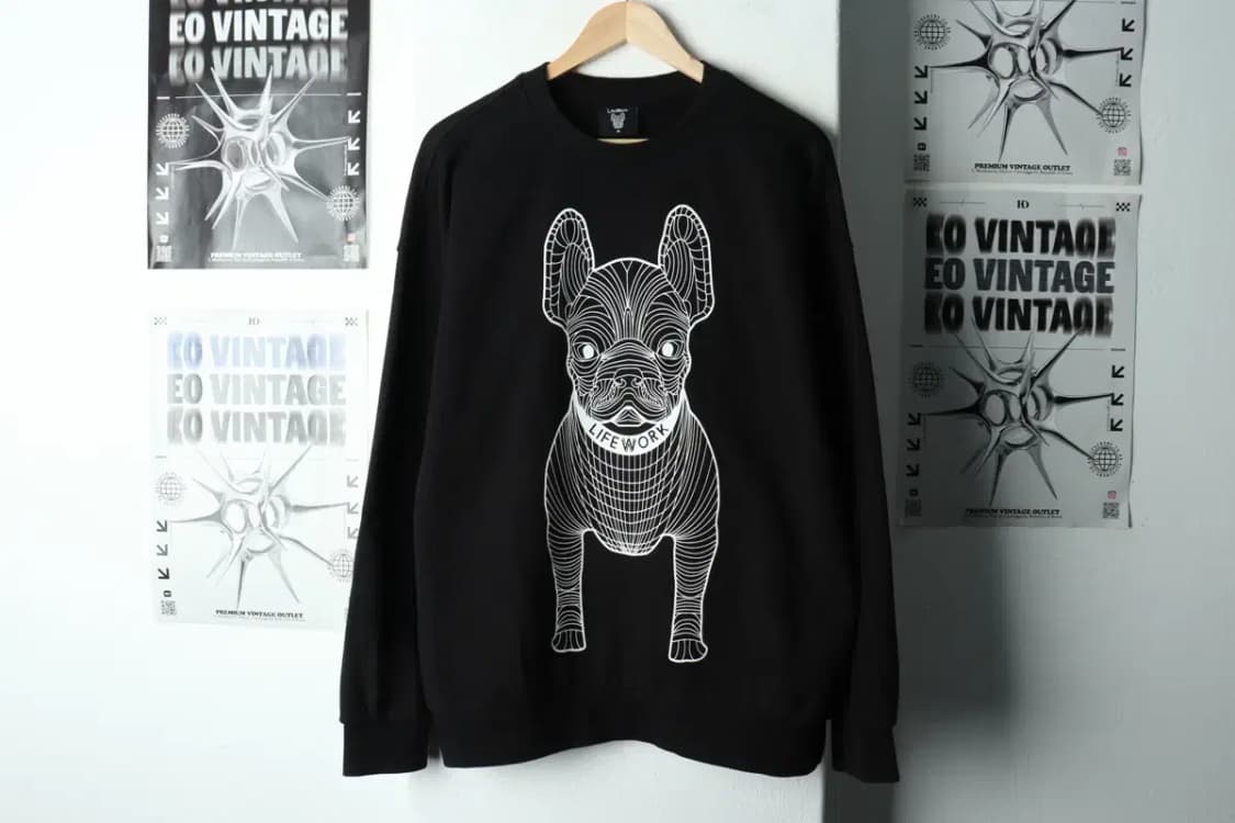 (M-2XL) 라이프워크 맨투맨 티셔츠 대표 불독 빅로고 블랙-16827 상품이미지2