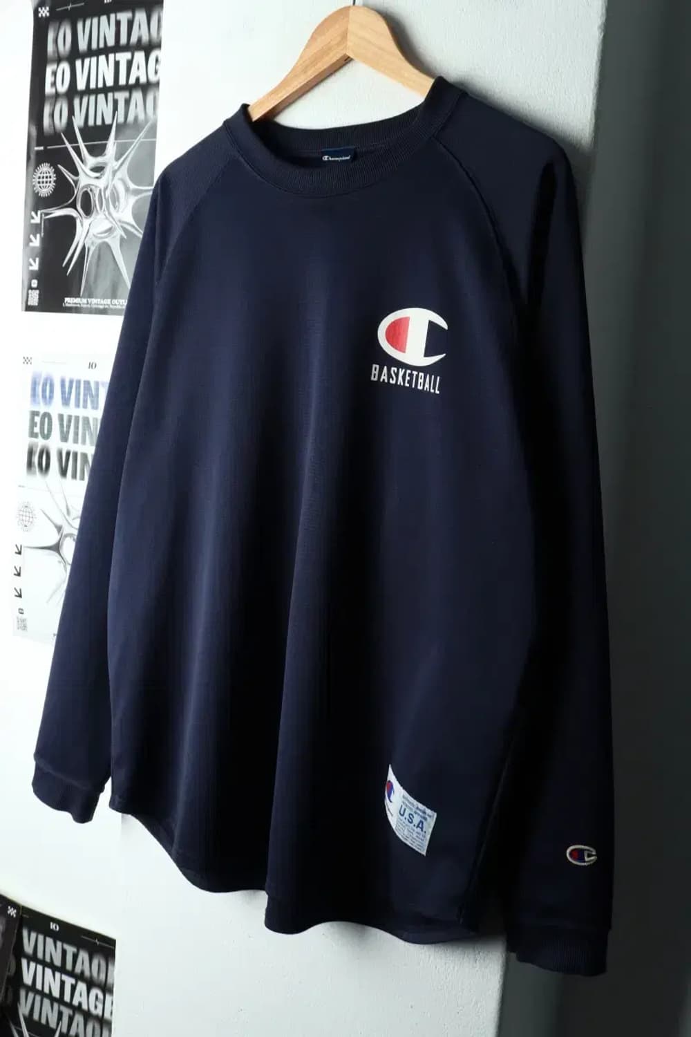 (XL) 챔피온 긴팔티셔츠 기능성 네이비 농구 빅로고-16834 상품이미지1