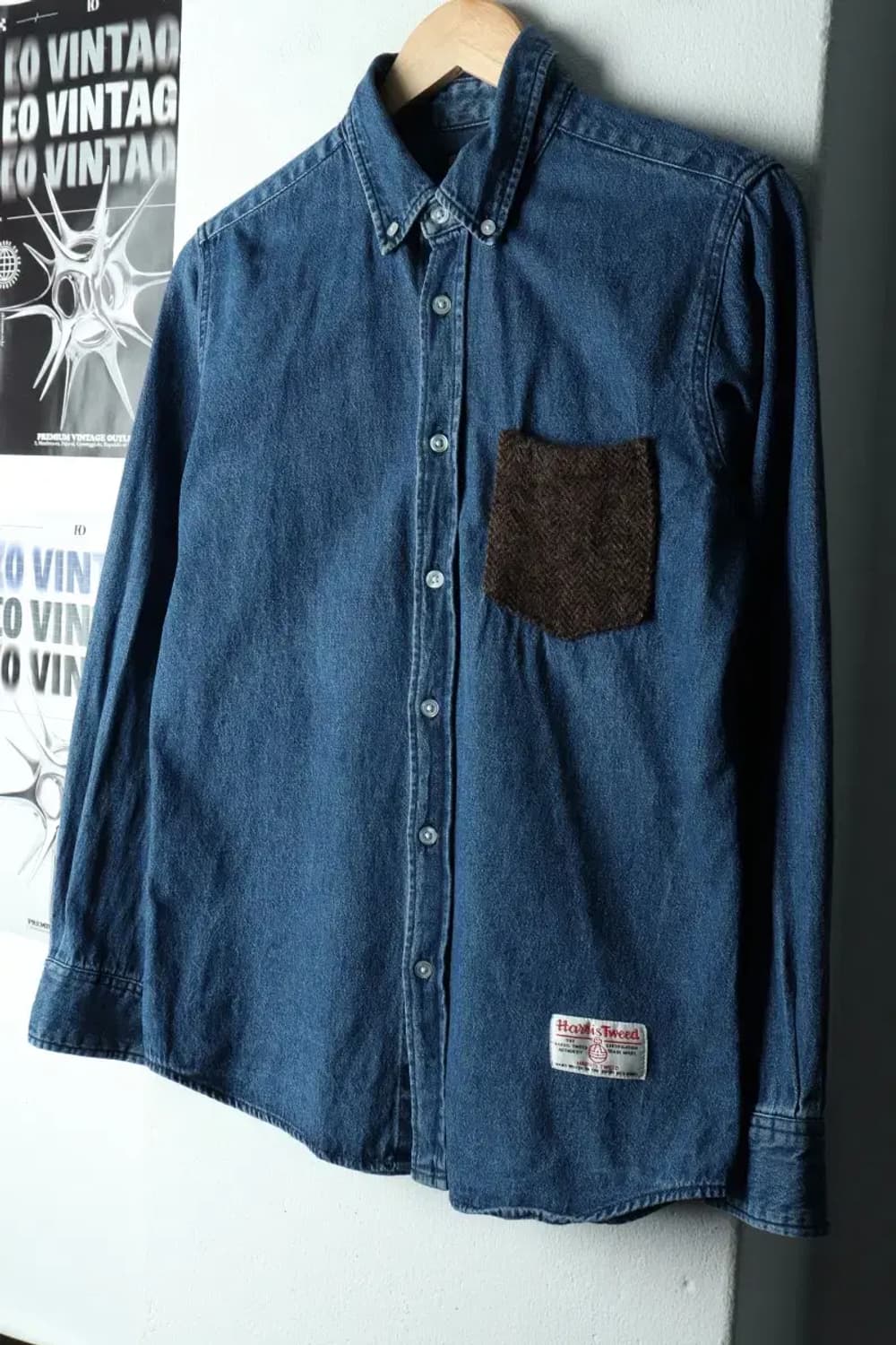 (M) 브라우니 빈티지 셔츠 남방 데님 청 해리스트위드 일본-16835 상품이미지1