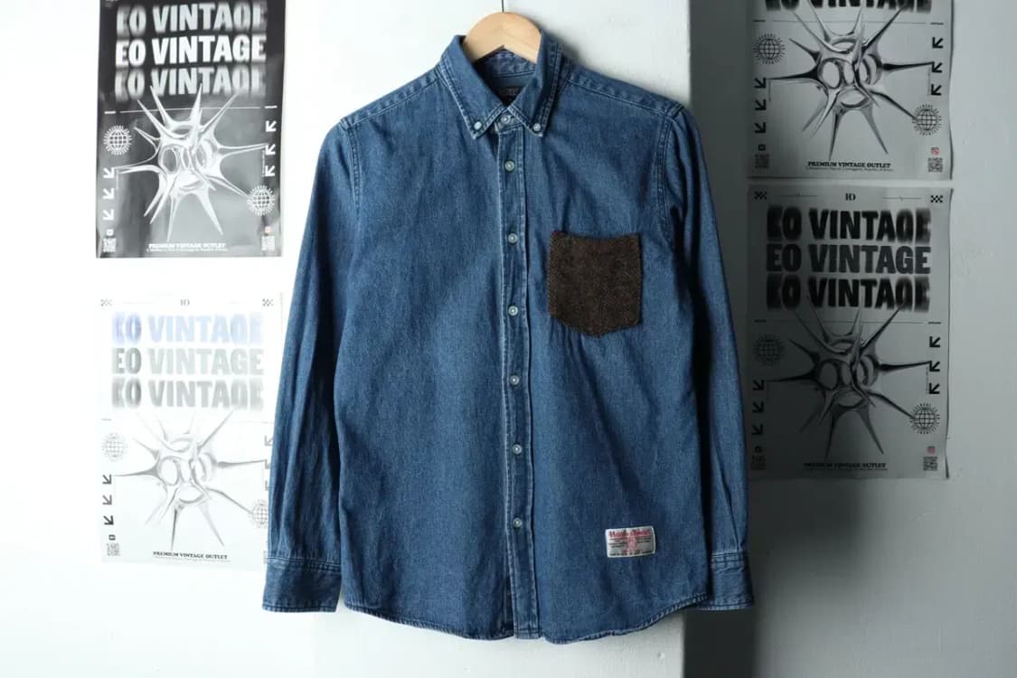 (M) 브라우니 빈티지 셔츠 남방 데님 청 해리스트위드 일본-16835 상품이미지2