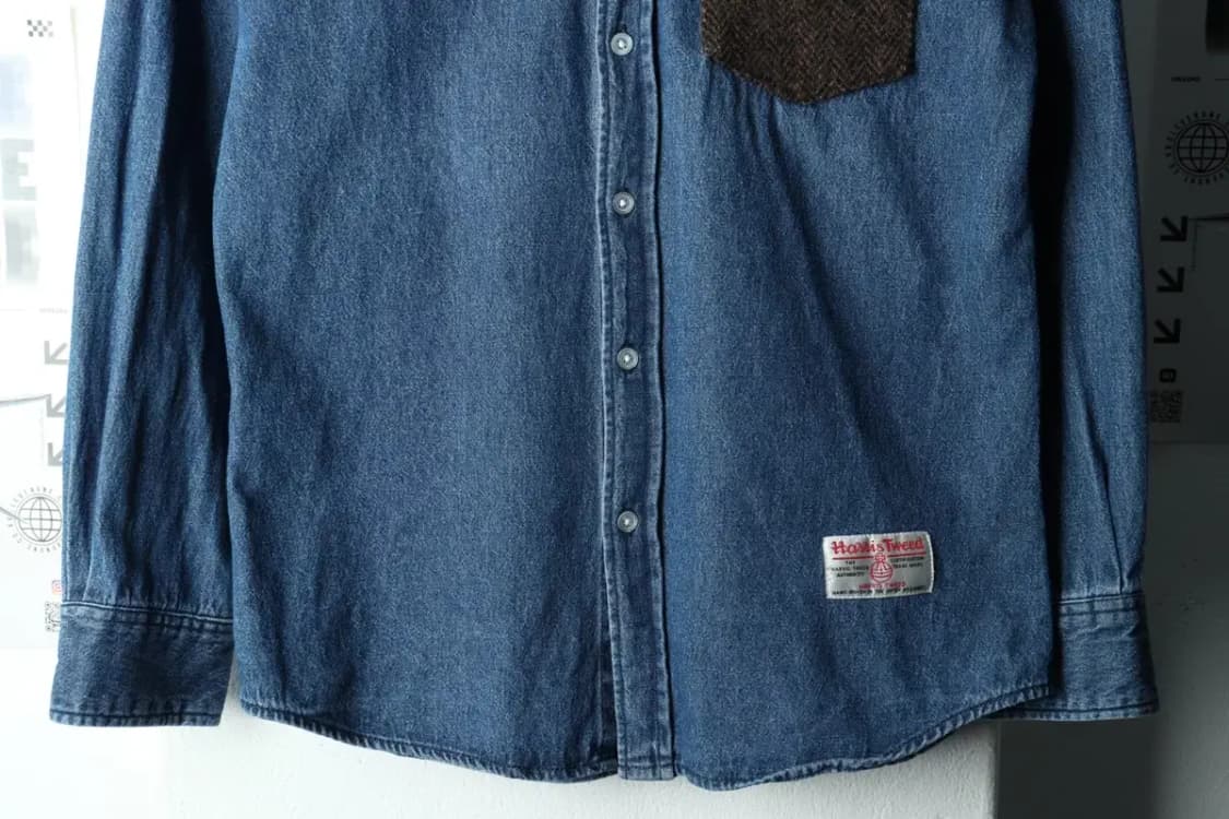 (M) 브라우니 빈티지 셔츠 남방 데님 청 해리스트위드 일본-16835 상품이미지4