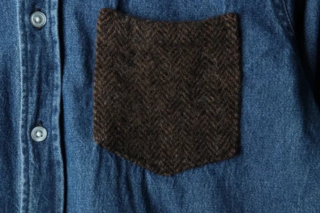 (M) 브라우니 빈티지 셔츠 남방 데님 청 해리스트위드 일본-16835 상품이미지5