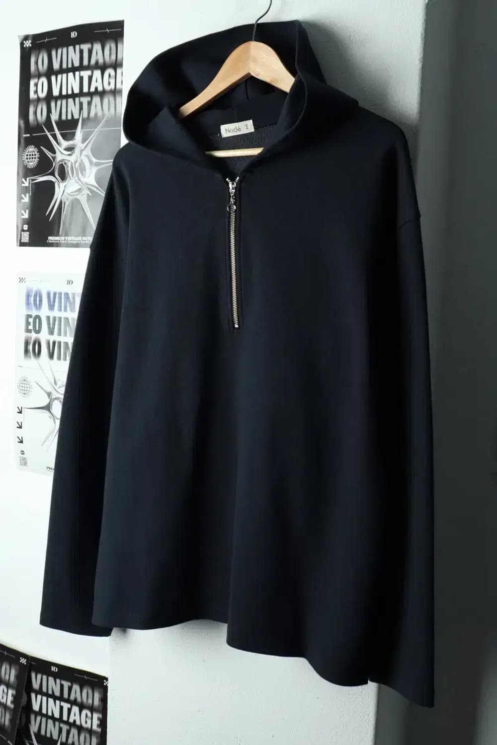 (L-XL) 노클 후드티셔츠 릴렉스 하프 반집업 네이비-16815 상품이미지1