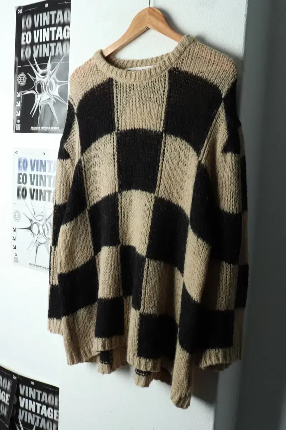 W(F) 더오픈프로덕트 니트 체커보드 알파카 베이지 오픈YY-1681B 상품이미지1