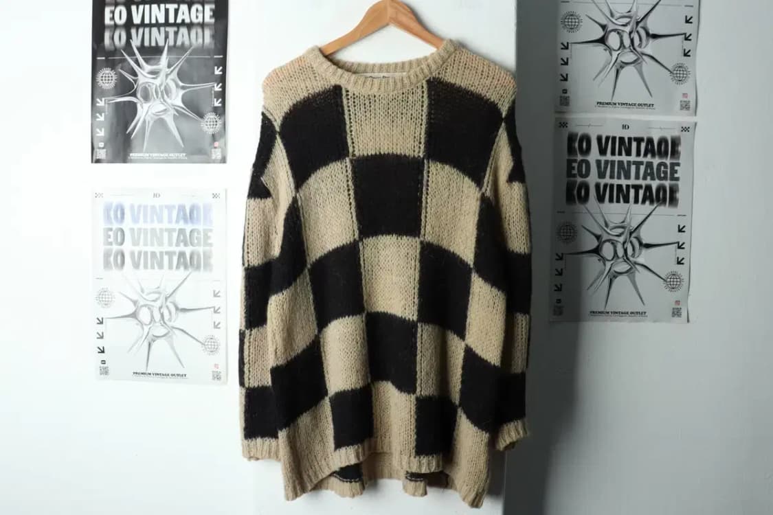 W(F) 더오픈프로덕트 니트 체커보드 알파카 베이지 오픈YY-1681B 상품이미지2