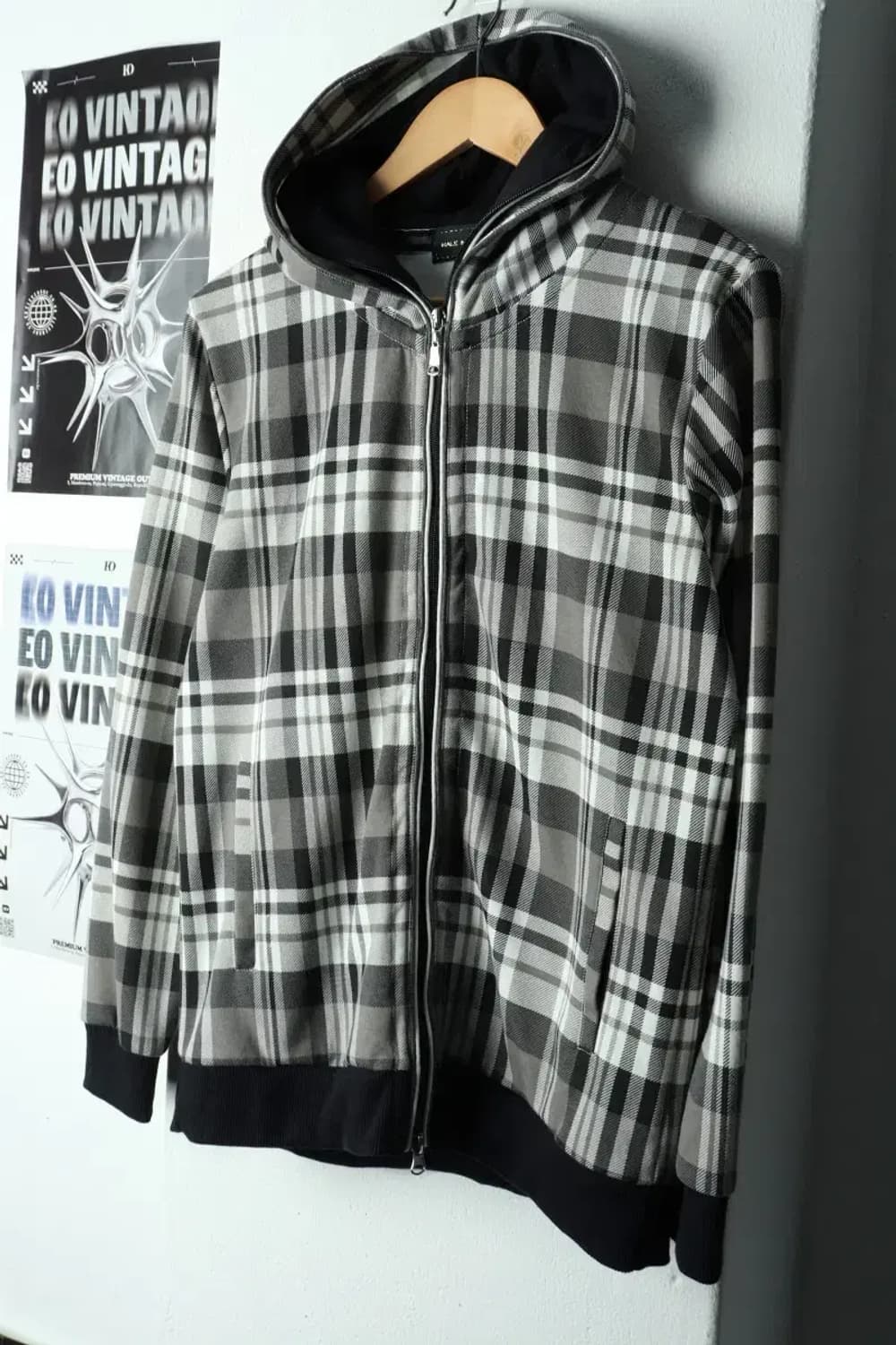 (M) 메일엔코 후드집업 체크 그레이 일본-1687D 상품이미지1