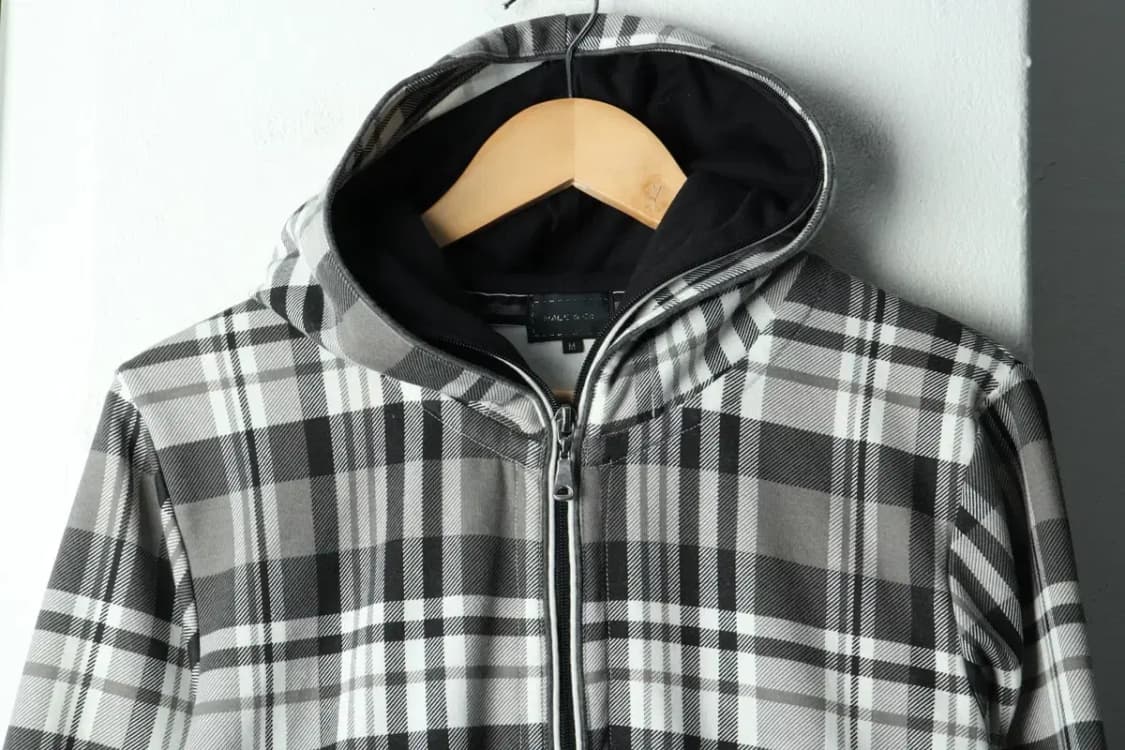 (M) 메일엔코 후드집업 체크 그레이 일본-1687D 상품이미지3
