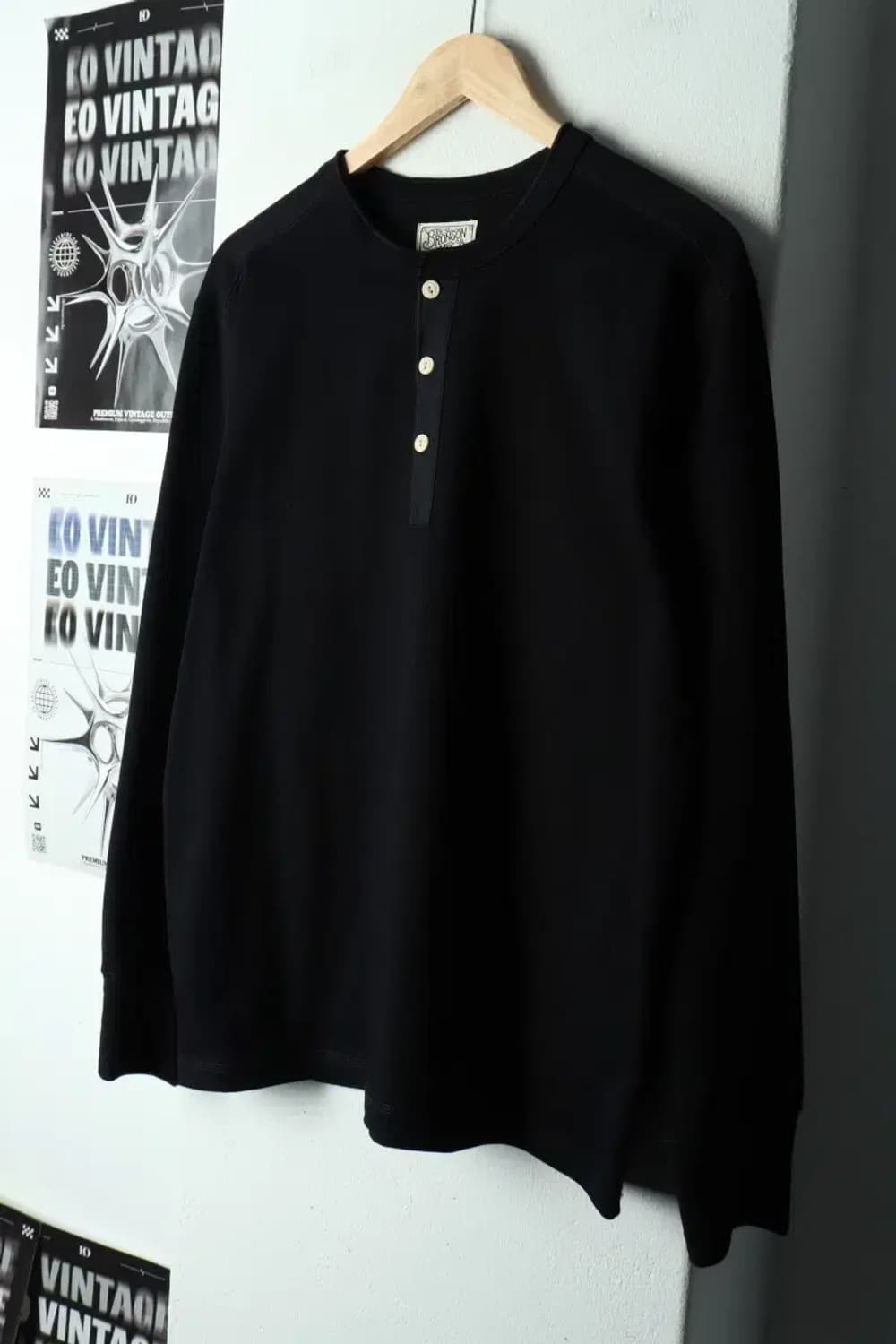 (2XL) 브론슨 긴팔티셔츠 빅사이즈 헨리넥 블랙 아메카지-16883 상품이미지1