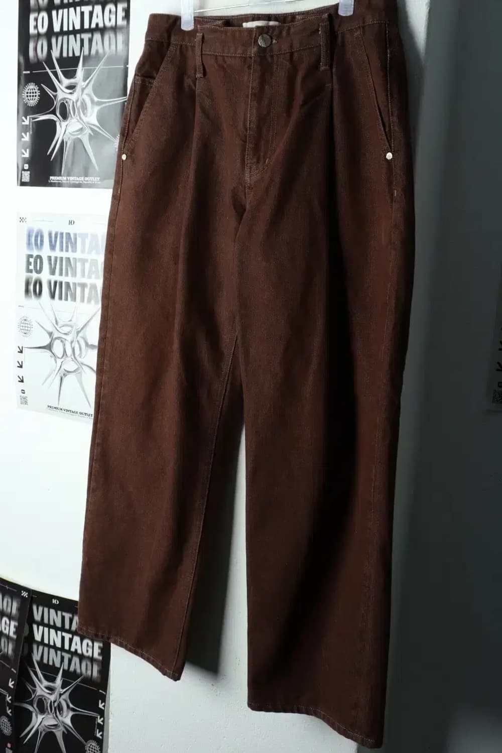 (M-L) 미나브 면바지 팬츠 원턱 와이드 브라운-2356 상품이미지1