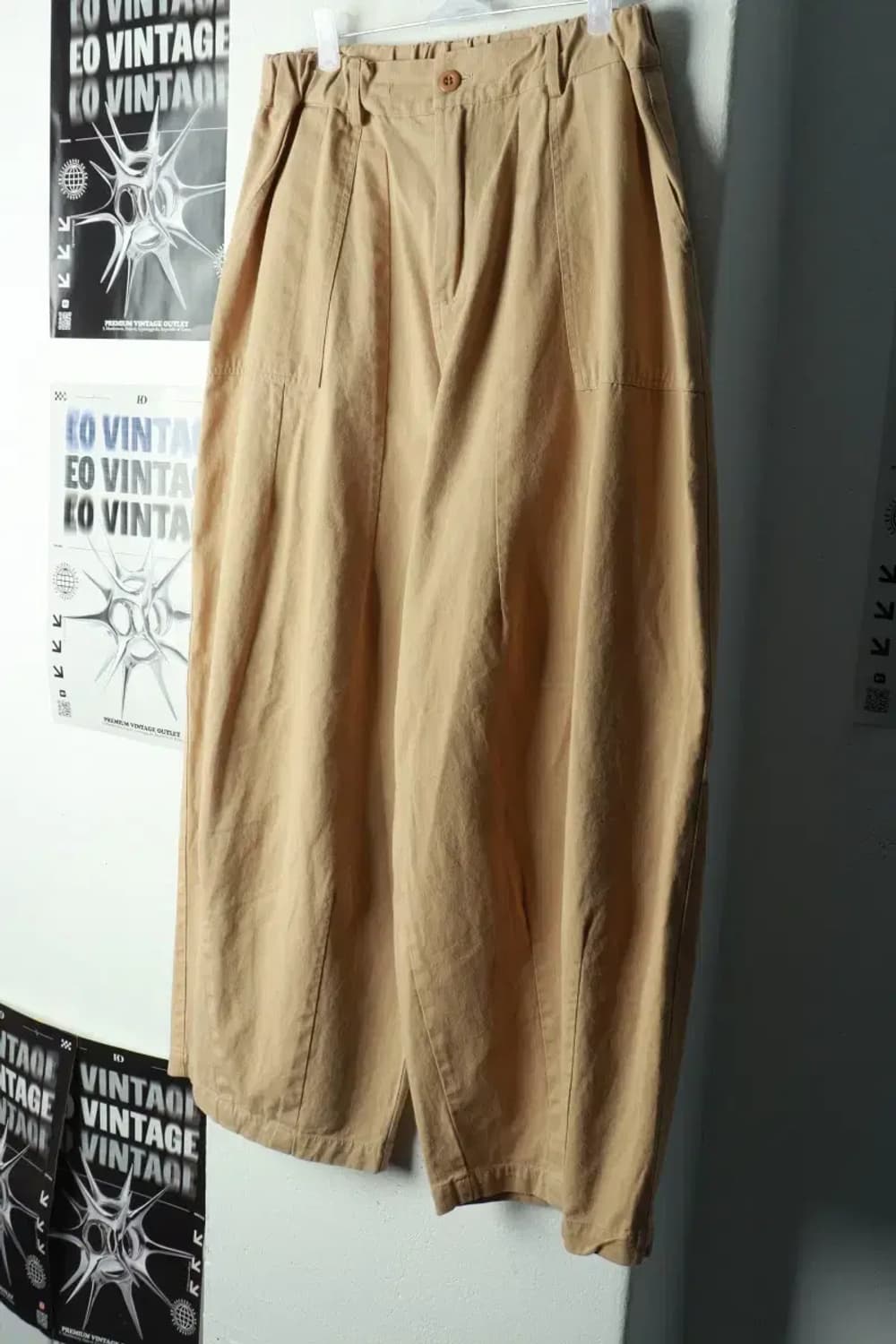 (XL) 프리즘웍스 면바지 팬츠 와이드 베이지 밴딩 아메카지-2377 상품이미지1