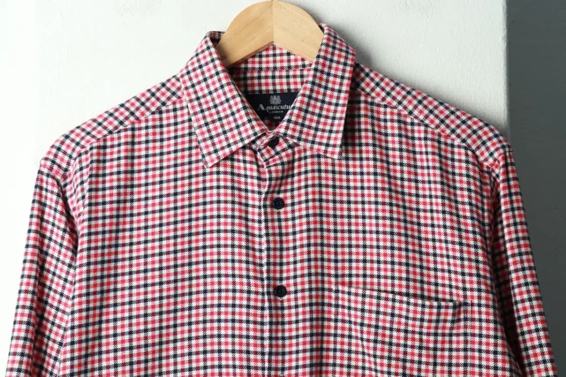 (L) 아쿠아스큐텀 셔츠 남방 패턴 플란넬 레드 겨울용 기모-168EF 상품이미지3