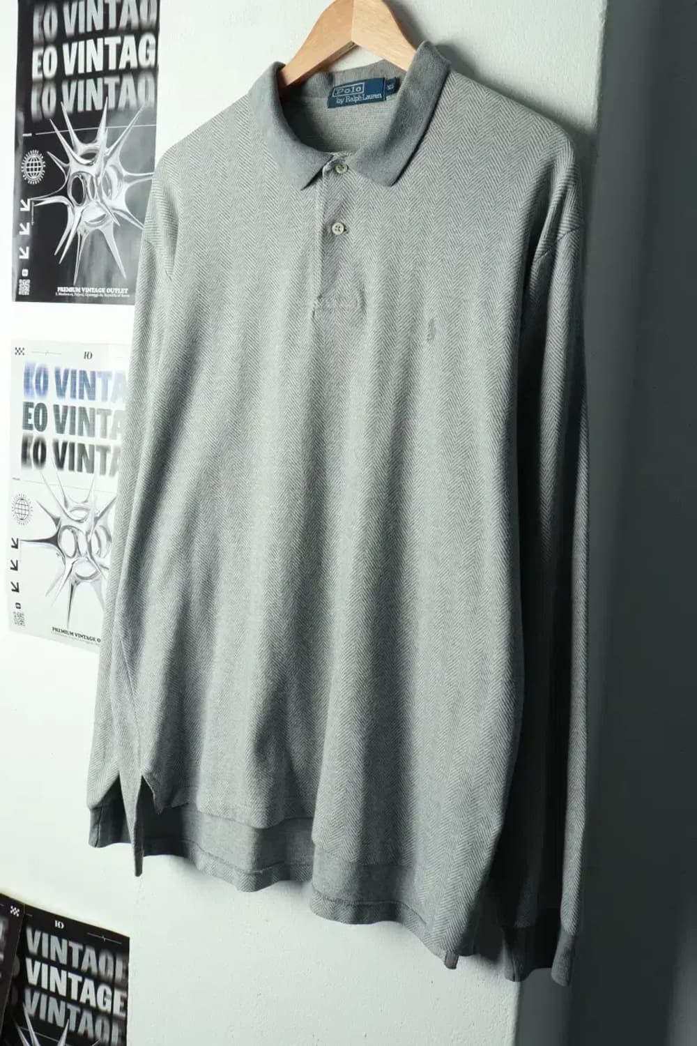 (XL-2XL) 폴로 랄프로렌 카라 긴팔티셔츠 패턴 그레이-168F4 상품이미지1