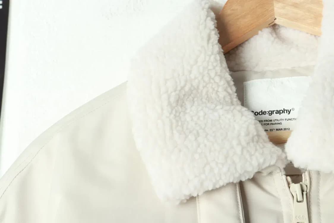 W(L-XL) 코드그라피 패딩 점퍼자켓 무스탕 아이보리 폴리-168F8 상품이미지5