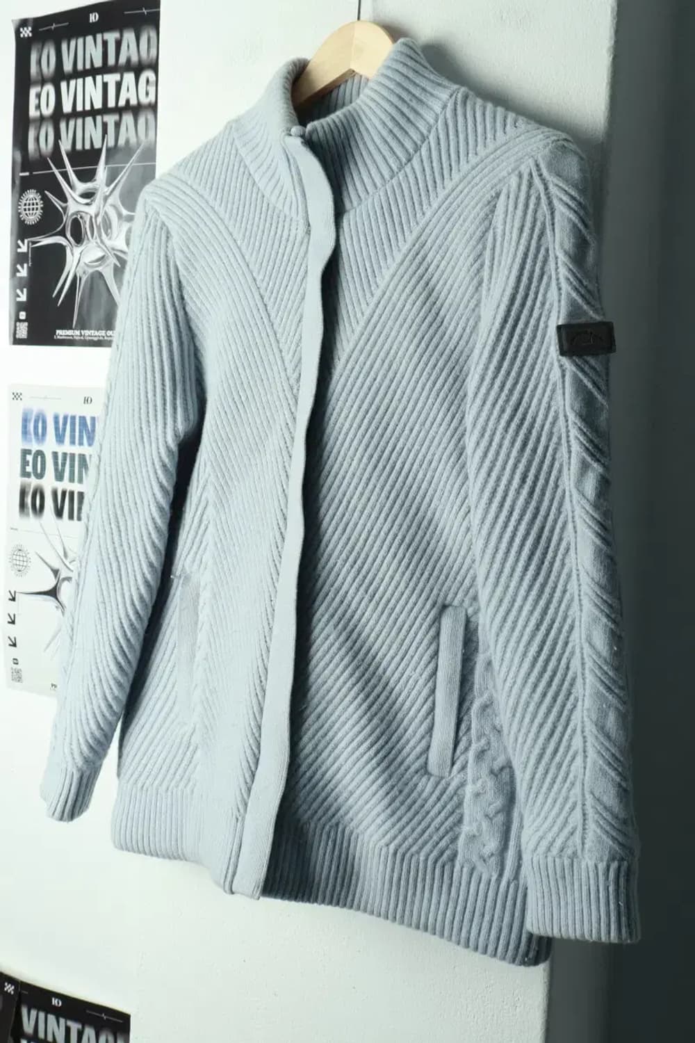 W(XL) 바스키아 패딩 점퍼자켓 니트 연블루 구스다운-1691F 상품이미지1