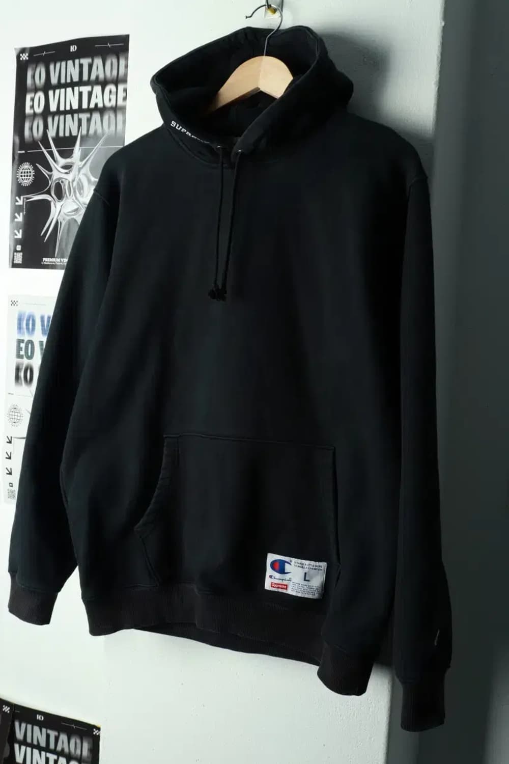 (L-XL) 챔피온 후드티셔츠 슈프림 기모 블랙 한정판 잘익음-1692D 상품이미지1