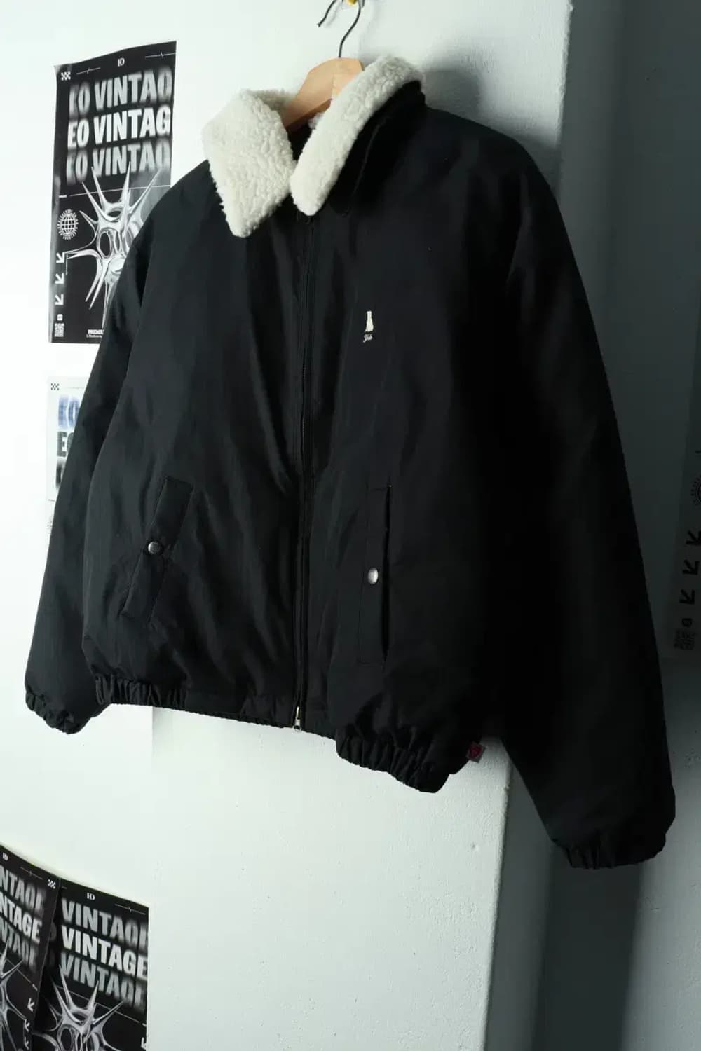 (S-M) 예일 패딩 점퍼자켓 세미크롭 블랙 퍼 쉐르파 블루종-1698D 상품이미지1