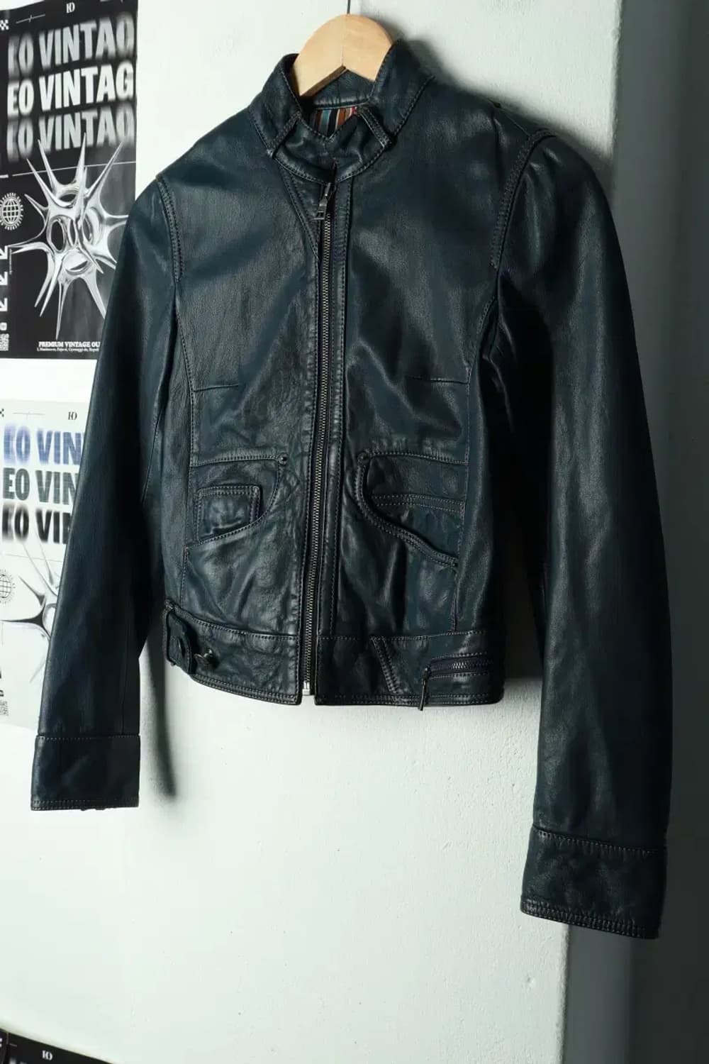 W(F) 빈폴 집업 바람막이 점퍼자켓 레더 블루 크롭 가죽-169A2 상품이미지1