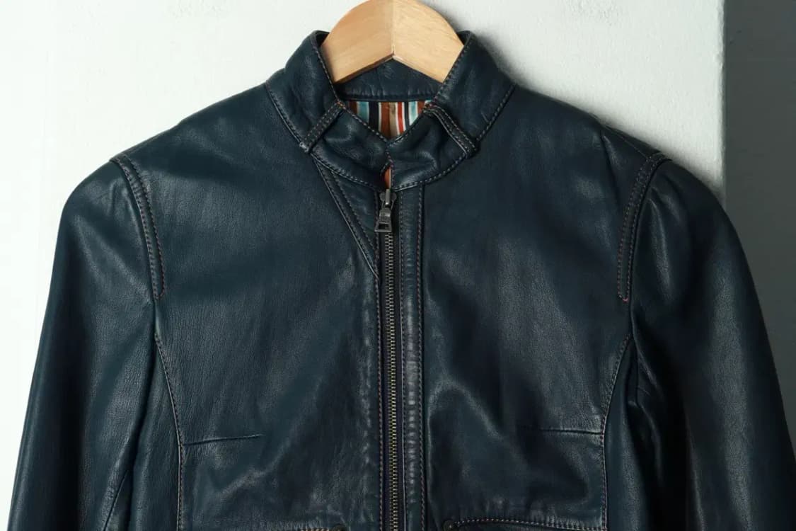 W(F) 빈폴 집업 바람막이 점퍼자켓 레더 블루 크롭 가죽-169A2 상품이미지3