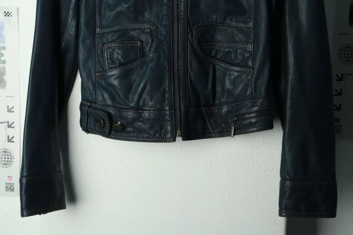 W(F) 빈폴 집업 바람막이 점퍼자켓 레더 블루 크롭 가죽-169A2 상품이미지4