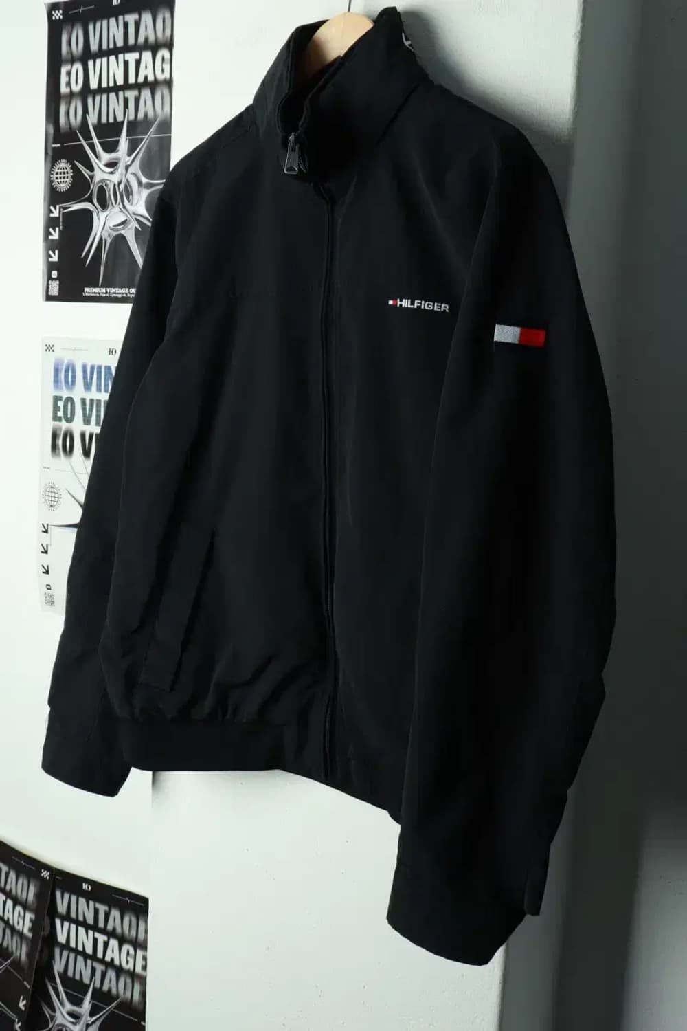 (L-XL) 타미힐피거 집업 바람막이 점퍼자켓 블랙 올드스쿨-169AA 상품이미지1