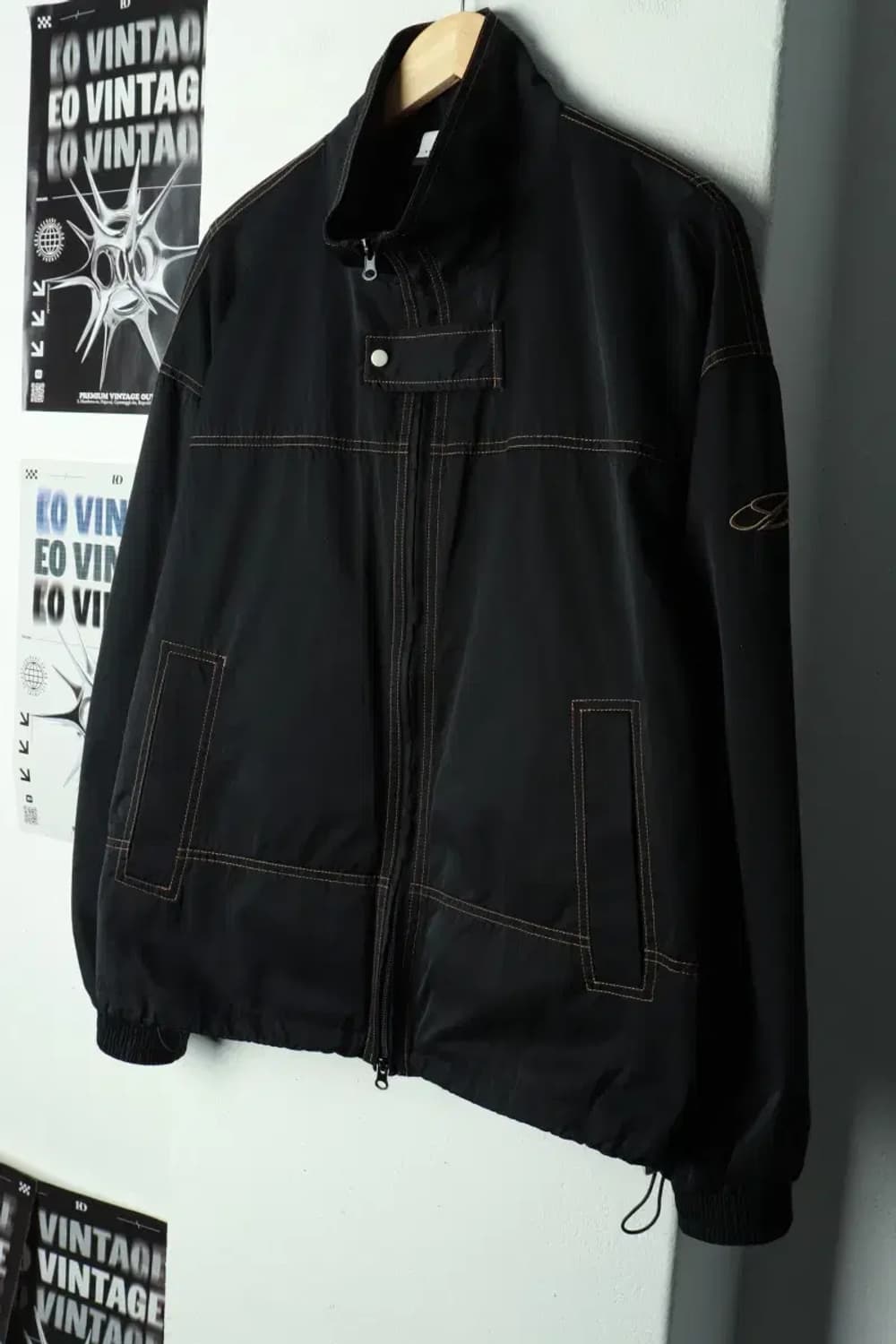 (M-L) 스튜디오 집업 바람막이 점퍼자켓 스티치 블랙-169AB 상품이미지1