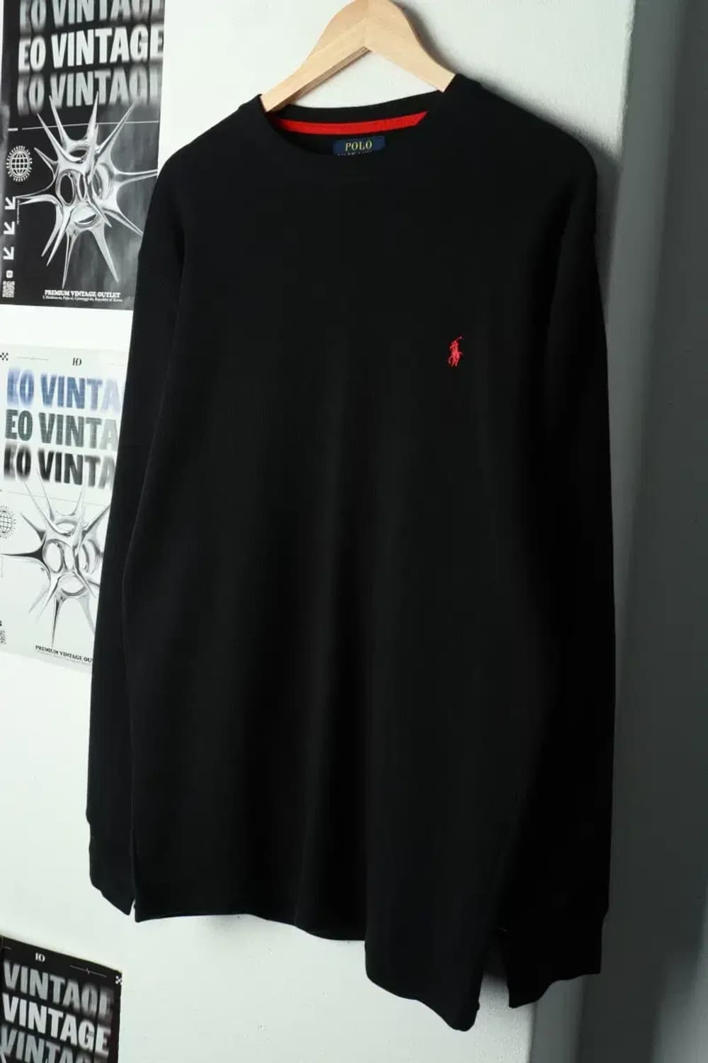 (XL-2XL) 폴로 랄프로렌 긴팔티셔츠 와플 블랙 레드포니-169B6 상품이미지1