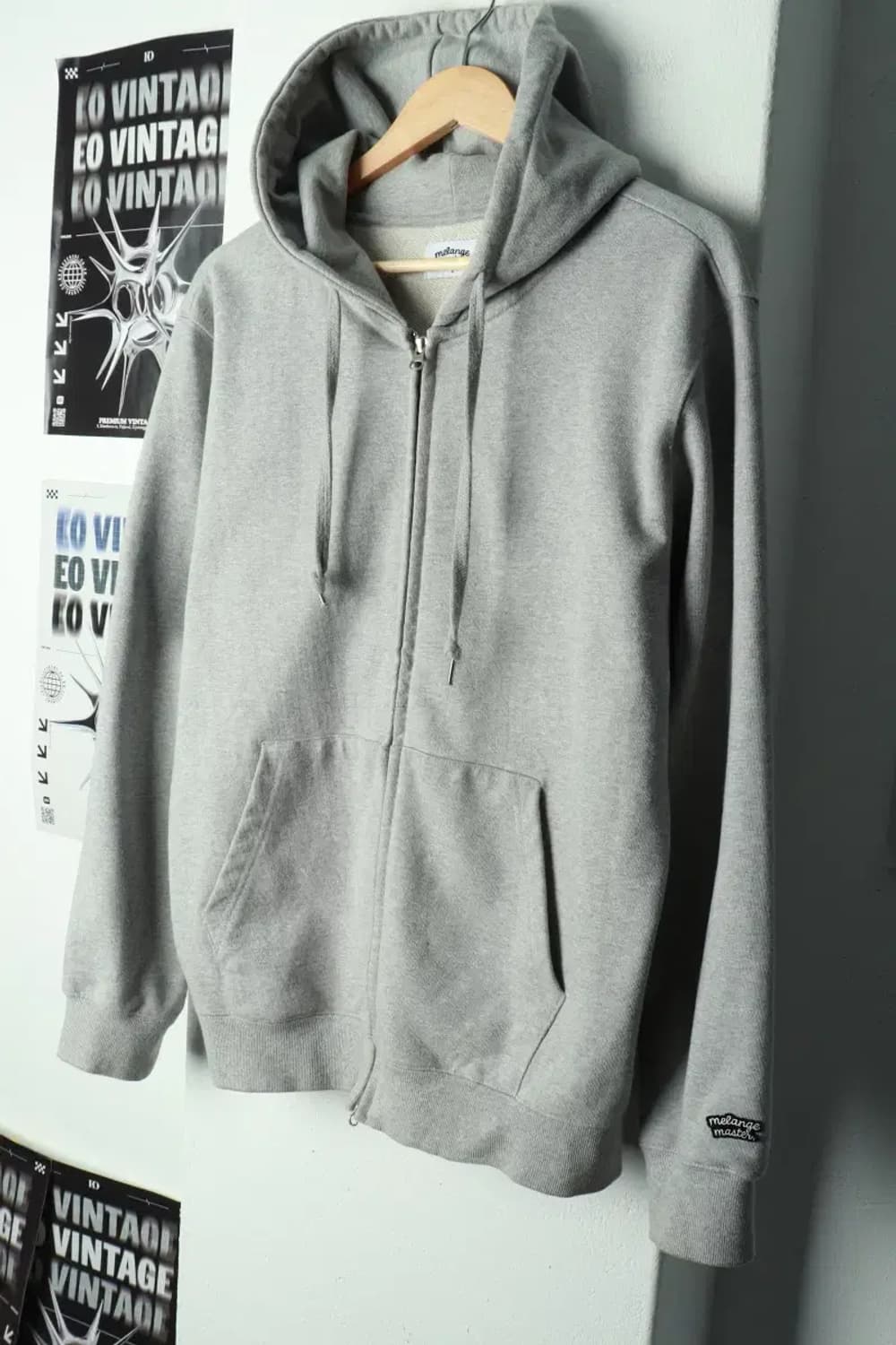 (L-XL) 멜란지마스터 후드집업 작은오염 그레이 무지-169C2 상품이미지1